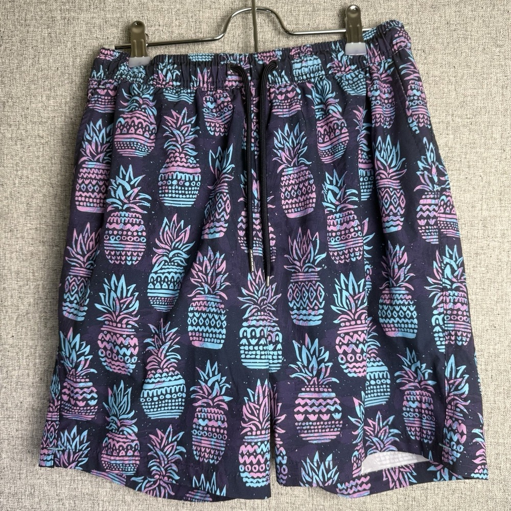 Goodfellow Swim Trunks Purple Blue Pineapple Print Lined Bathing Suit 7"‎ SMALL